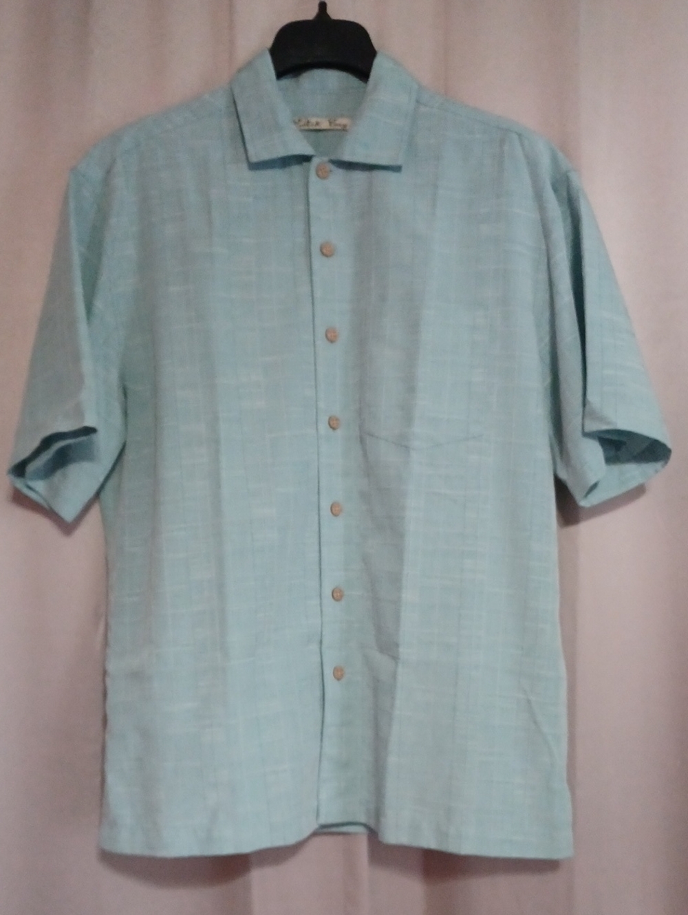 Batik Bay Sky Blue Textured Slub Short Sleeve Camp Shirt Button Up Men's Sz M